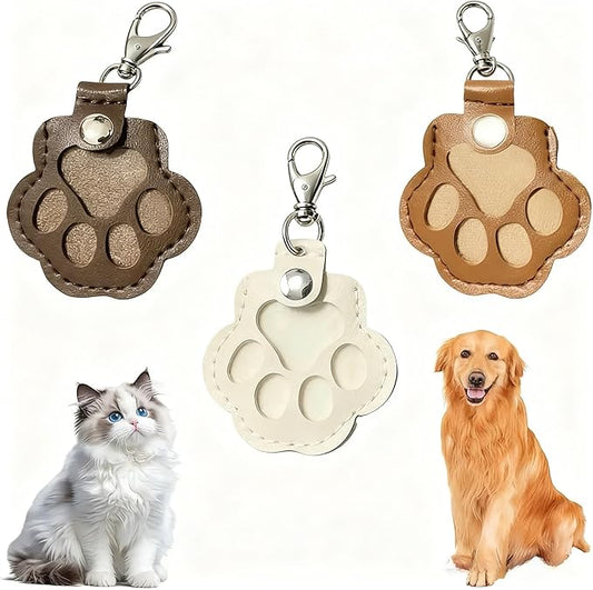 3 Pcs Pet Paw Shaped Leather Keychain, Pet Hair Memorial Keyring,Fur Collection Gift for Cat and Dog Hair Storage