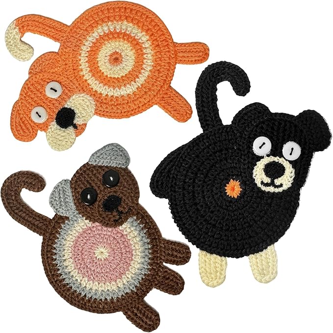 Leadiy 3Pcs/Set Coaster, Woven Creative Coasters for Dog Lovers, Gag Gifts Dog Coffee Coaster for Desk Accessories Home De...