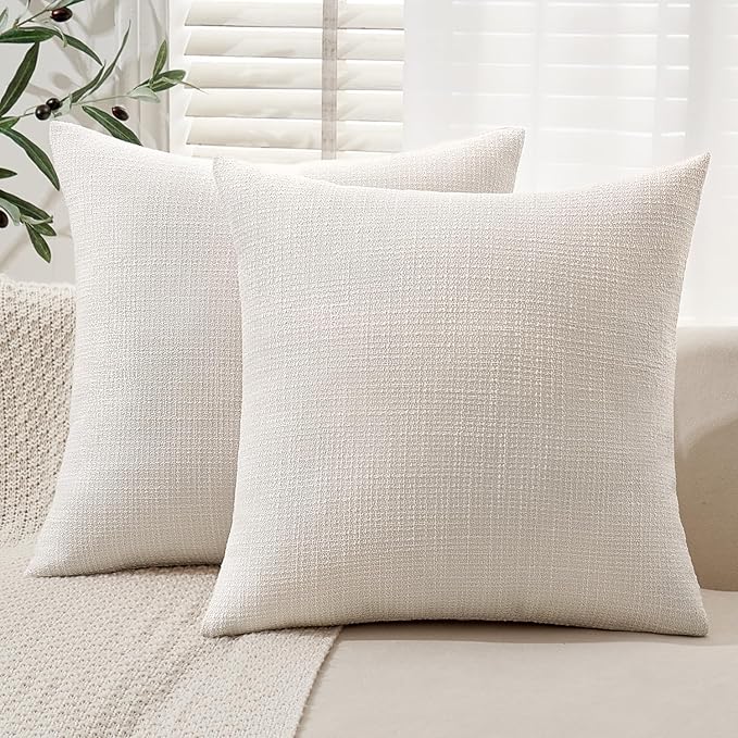 MIULEE Burlap Linen Throw Pillow Covers 18x18 Inch Set of 2 Cream White Christmas Decorative Pillows Modern Farmhouse Soft...