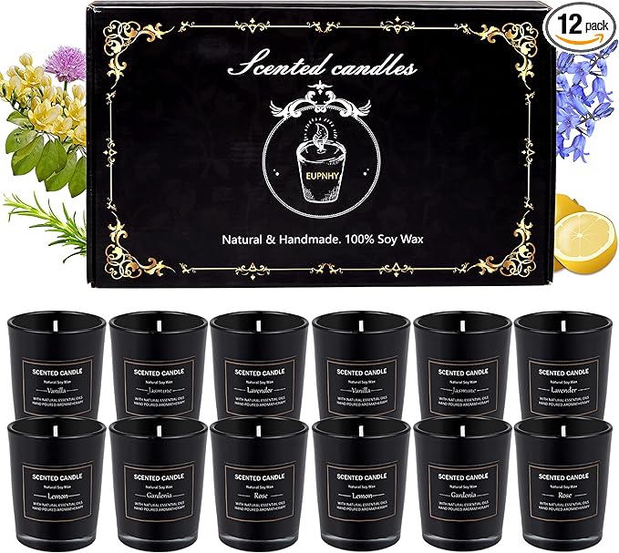 EUPNHY 12 Pack Scented Candles Gift Set 2.5oz Strong Fragrance Aromatherapy Jar Candle Set Soy Wax Decorative Candles for ...