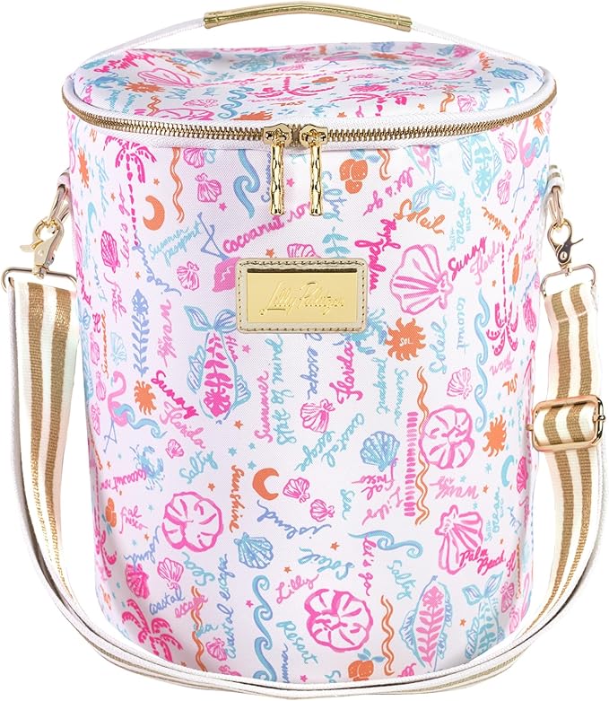 Lilly Pulitzer Insulated Soft Cylinder Beach Cooler with Adjustable/Removable Strap and Double Zipper Close (Summer Serenade)