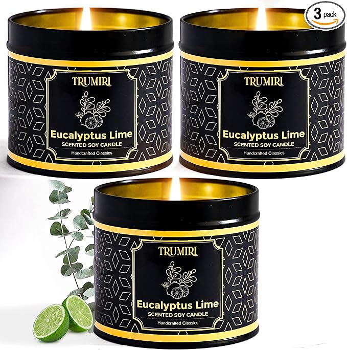 Eucalyptus Candle with Lime Strong Scented Soy Candel Natural Non Toxic Velas Aromáticas for Home Gift for Fall Christmas ...