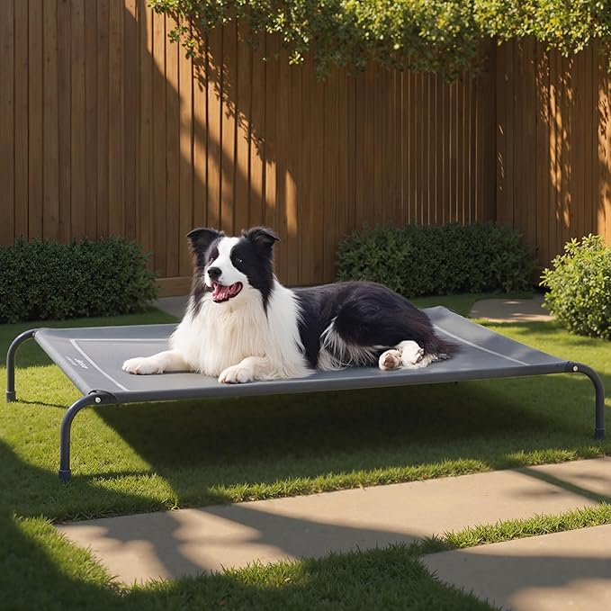 Bedsure Outdoor Elevated Dog Bed Large Sized Dog, Portable Indoor & Outdoor Cooling Raised Cot Pet Hammock Bed with Skid-R...
