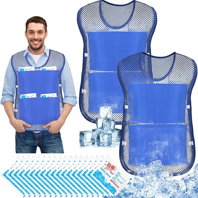 Mepase 2 Pcs Ice Cooling Vest for Men Women Teens with Ice Packs Summer Hot Weather Cooling Vest Cool Jacket with Pockets ...