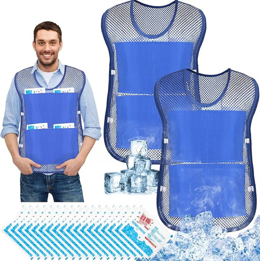 Mepase 2 Pcs Ice Cooling Vest for Men Women Teens with Ice Packs Summer Hot Weather Cooling Vest Cool Jacket with Pockets ...