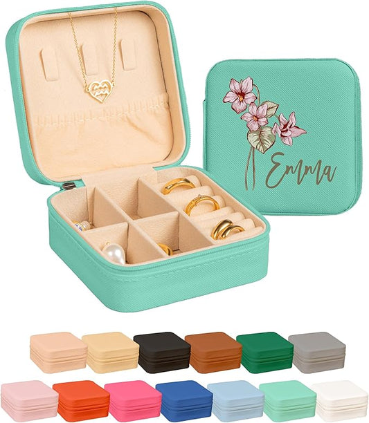 Home and Plan Personalized Birth Flower Jewelry Box with Name, Custom Jewelry Box, Birth Flower Gifts, Personalized Mother...