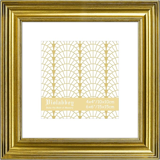 VIOLABBEY 6x6 Picture Frame Gold, Vintage Photo Frames Square, Fits Pictures 4x4 with Mat or 6 x 6 without Mat, Display fo...