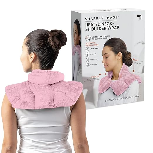 Sharper Image Heated Neck & Shoulder Wrap - Microwavable Warm & Cooling Plush Pad, Scented Aromatherapy (100% Natural Lave...