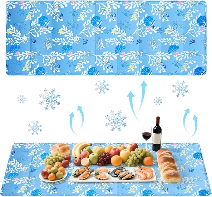 Meanplan 1 Pcs 17.7"x 47.2" Large Reusable Freezable Ice Mats for Buffet Table Cooling Trays Cold Plate for Food Cheese De...