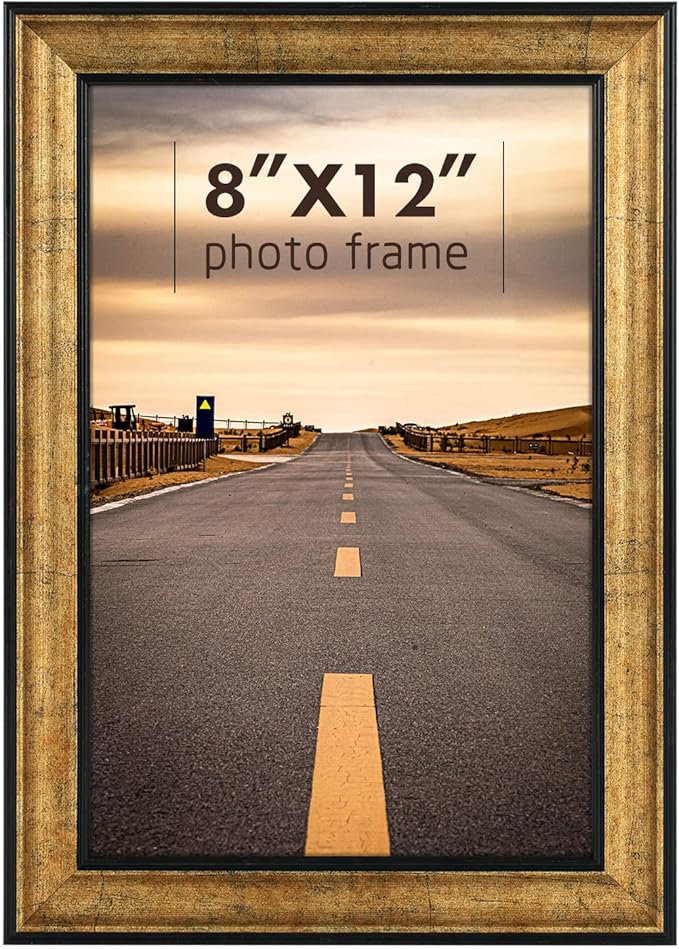 Golden State Art, 8x12 Inch Poster Frame Dark Gold Brown & Bronze, Horizontal And Vertical Wall Display, With Real Glass