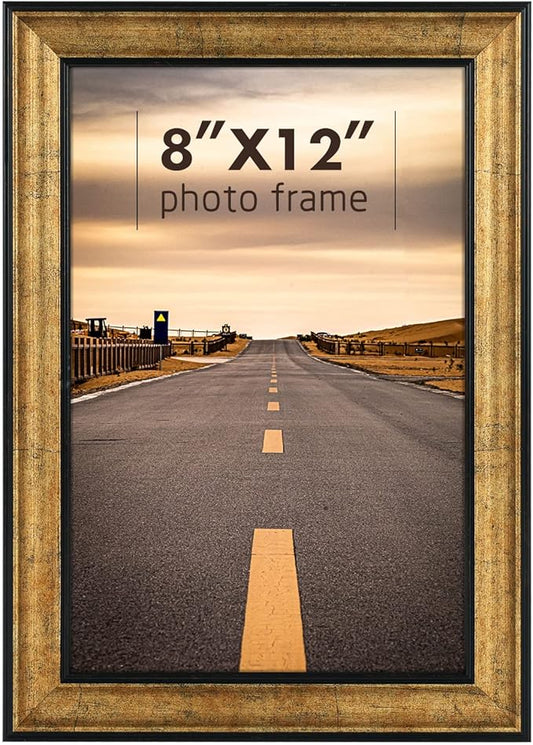 Golden State Art, 8x12 Inch Poster Frame Dark Gold Brown & Bronze, Horizontal And Vertical Wall Display, With Real Glass