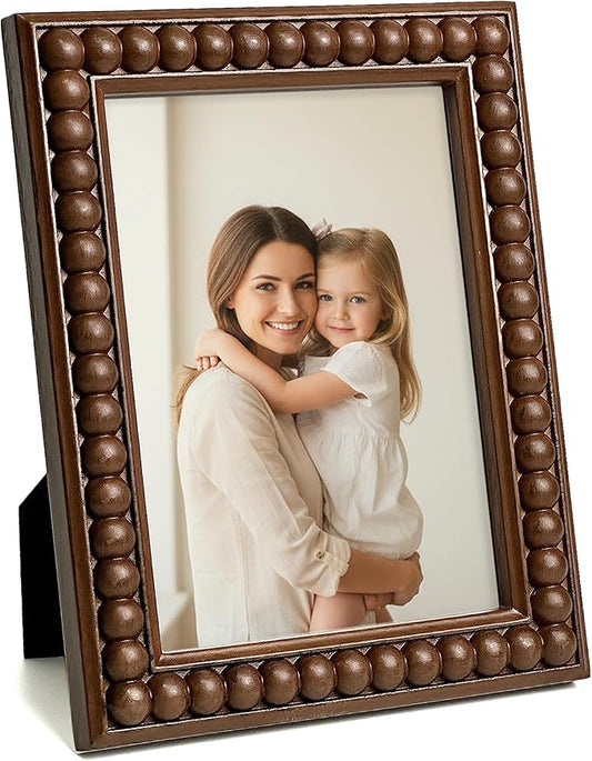 Moodisque 5x7 Picture Frame Wood Beaded Photo Frame MDF Brown Rusitc Frames Vintage Unique Wall Hanging Desktop Gifts Home...