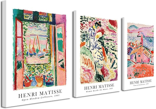 Wieco Art Canvas Wall Art 3 Piece Henri Mattise Art Abstract Colorful Matisse Posters Canvas Prints for Wall and Home Offi...