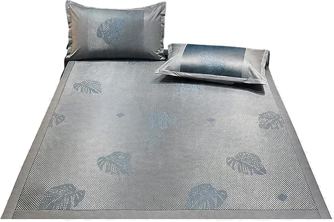 Square Cooling Bedding Mat,Ice Silk Rattan Matting,Foldable Jacquard Mixed Ice Silk & Rattan Mat,冰藤席 (Blue, Full)