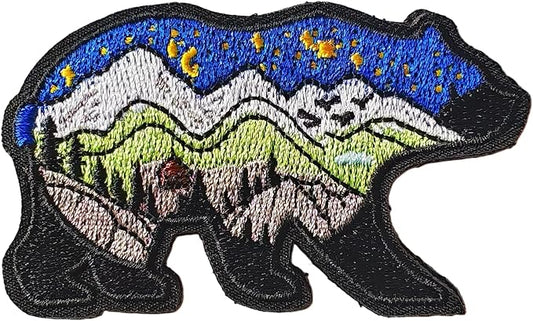 Bear and Mountains Adventure Patch Hook and Loop 3 Inch Embroidered Morale Badge for Hiking Backpack Tactical Molle Bag Ou...