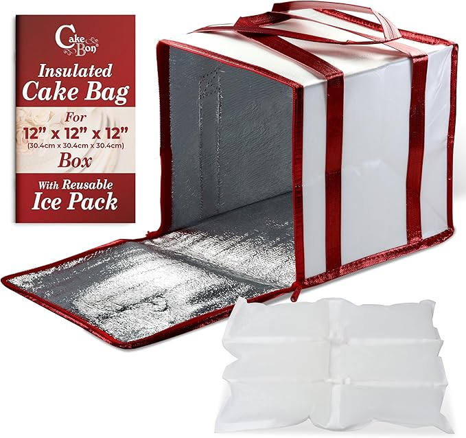 Cakebon 12-Inch Cake Insulated Cooler Bag with Ice Pack Sheets – Premium Carrier Bag for Cakes, Pastries & Cupcakes – Dura...