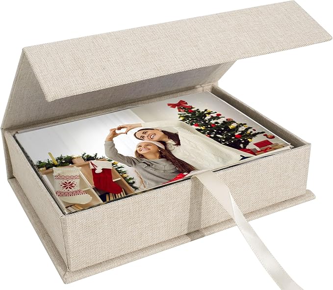 Hiwhy Photo Storage Box 4x6, Linen Photo Box, Memory Box Perfect to Store Your Photo, Pictures, Certificates, Scrapbooking...