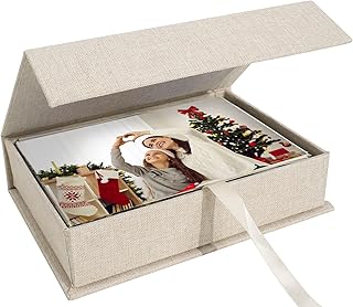 Hiwhy Photo Storage Box 4x6, Linen Photo Box, Memory Box Perfect to Store Your Photo, Pictures, Certificates, Scrapbooking...