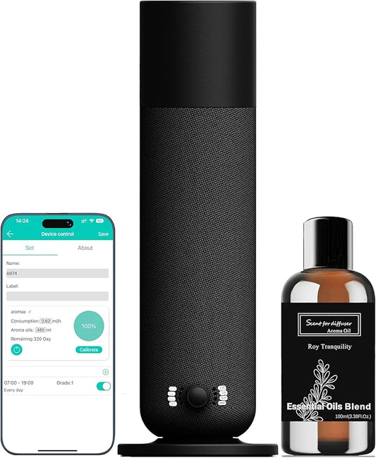 Smart Waterless Essential Oil Diffuser, Scent Air Machine for Home, Aromatherapy Scent Diffuser with Roy Tranquility Oil, ...