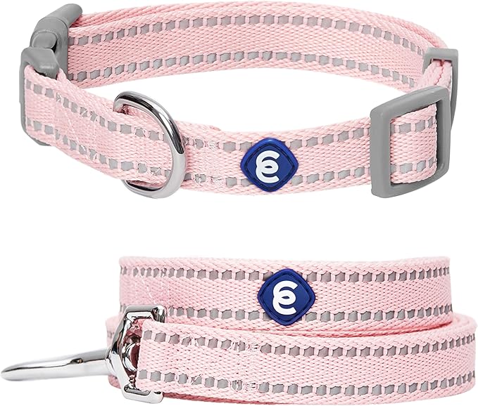 Blueberry Pet Essentials Matching Dog Collar & Leash Set | Pastel Reflective Adjustable Collar with 4 ft Lead for Large Do...