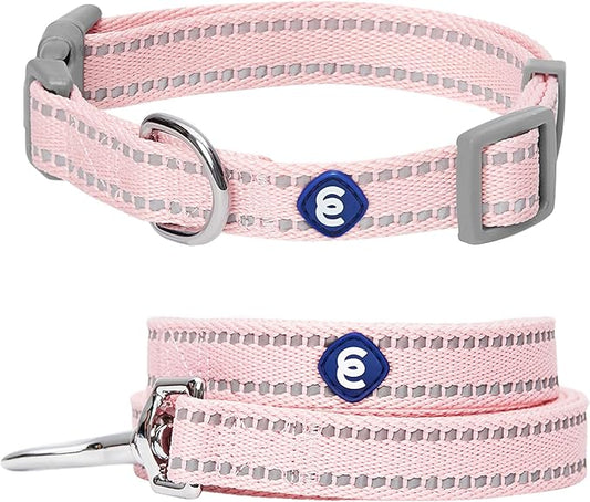Blueberry Pet Essentials Matching Dog Collar & Leash Set | Pastel Reflective Adjustable Collar with 4 ft Lead for Large Do...
