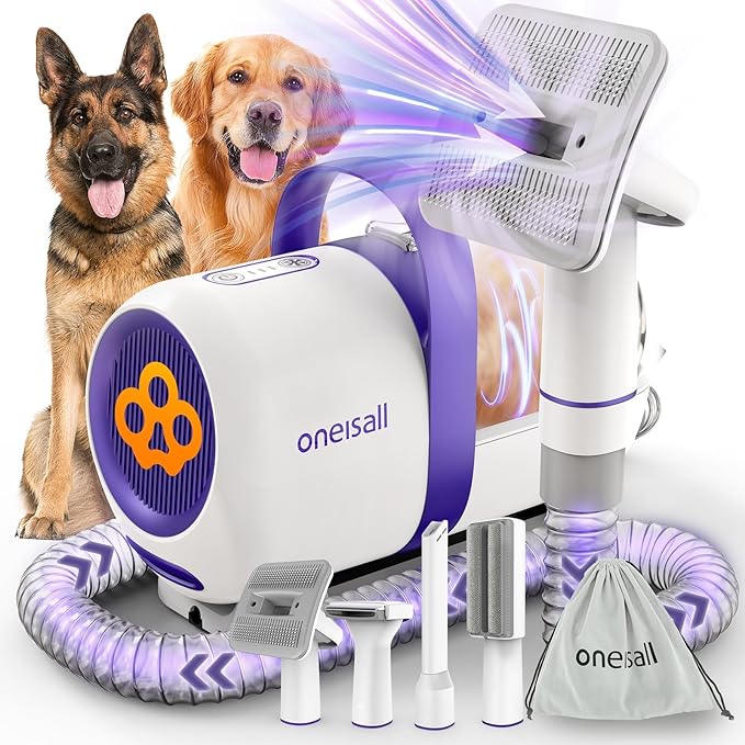 oneisall Dog Grooming Vacuum Kits: 15000Pa Shedding Brush with Grooming Tools, 3 Suction Low Noise, Pet Grooming Vacuum fo...