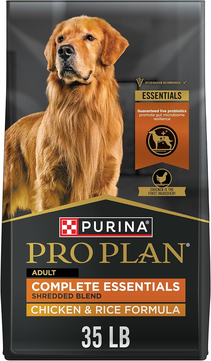 Purina Pro Plan Complete Essentials Shredded Blend Chicken and Rice Dog Food Dry Formula with Probiotics for Dogs - 35 lb....