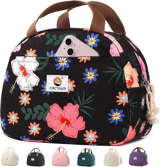 CaCTOUR Lunch Box for Women Girls Teens,Cute Lunch Box Cooler Bag, Portable Insulated Small Lunch Bag Women Reusable Cordu...