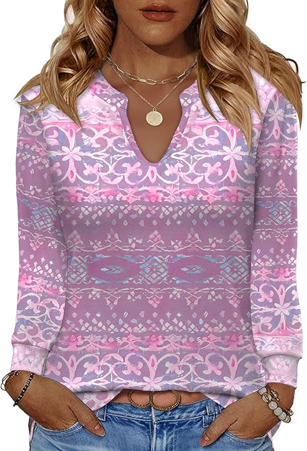 LUYAA Womens Long Sleeve Tops V Neck Dressy Casual Blouses Loose Fit Tunic Tops Fashion Fall Clothes 2025 S-3XL