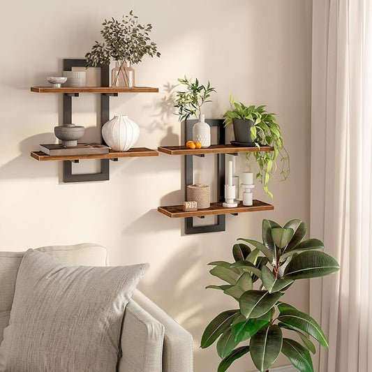HOOBRO Floating Shelves, 15 Inch Wall Shelf Set of 2, Wall Mounted Storage Shelves 2-Tier, Hanging Bathroom Shelves, for L...