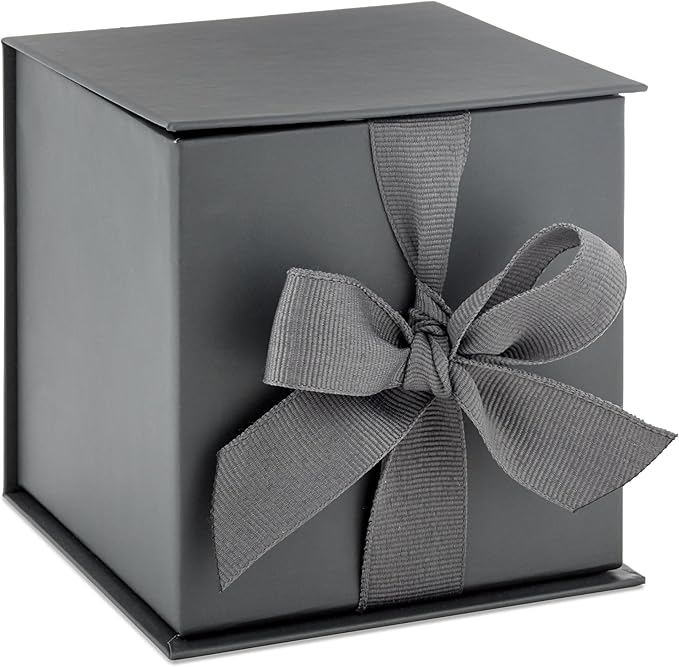 Hallmark Small Gift Box with Bow and Shredded Paper Fill (Gray 4 inch Gift Box) for Weddings, Graduations, Birthdays, Fath...