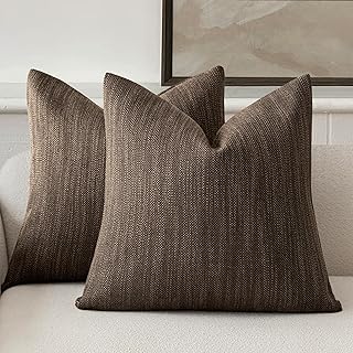 Foindtower Set of 2 Decorative Textured Burlap Linen Throw Pillow Covers Farmhouse Boho Cushion Cover Solid Accent Pillowc...