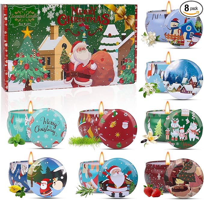 Aeraroma Christmas Candle Set, 8 Pack Christmas Scented Candles, 20oz Scented Candle Gift for Women Men, Aromatherapy Soy ...