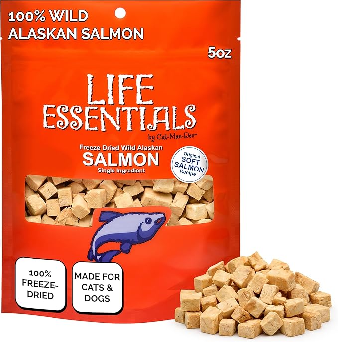 Life Essentials by Cat-Man-Doo | Salmon - 5oz. Bag | Freeze Dried Salmon Cat & Dog Treats | Healthy, Single Ingredient, Tr...