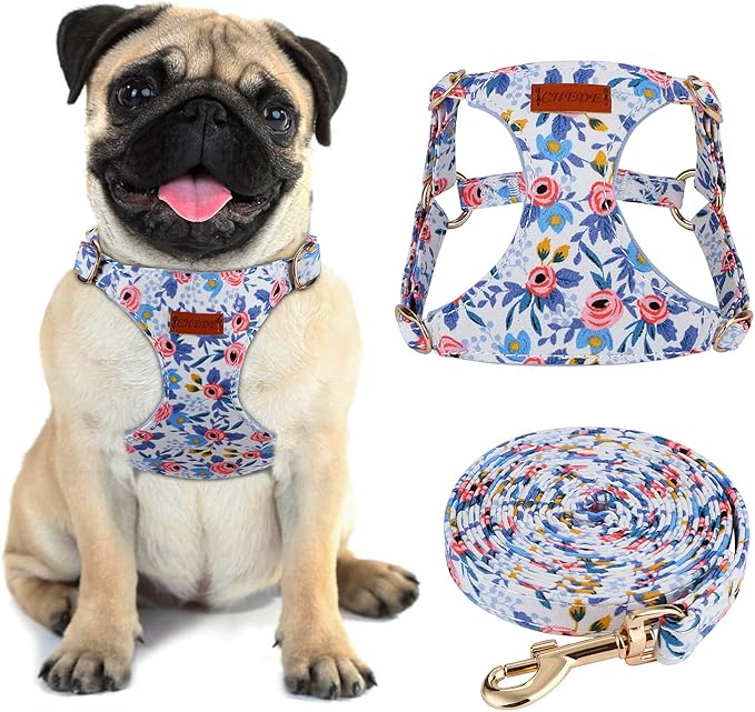 CHEDE No Pull Floral Pattern Dog Harness- Lightweight and Soft Harness, Adjustable Small Dog Harness and Leash Set, with D...