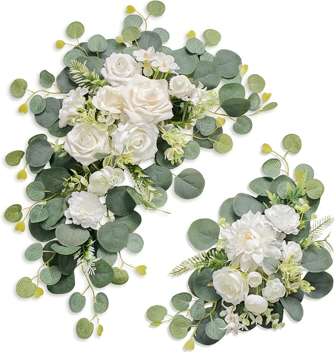 Odouzy Artificial Wedding Arch Flowers for Wedding Sign,Set of 2 for Wedding Welcome Ceremony Sign,Faux Floral Swags,Weddi...