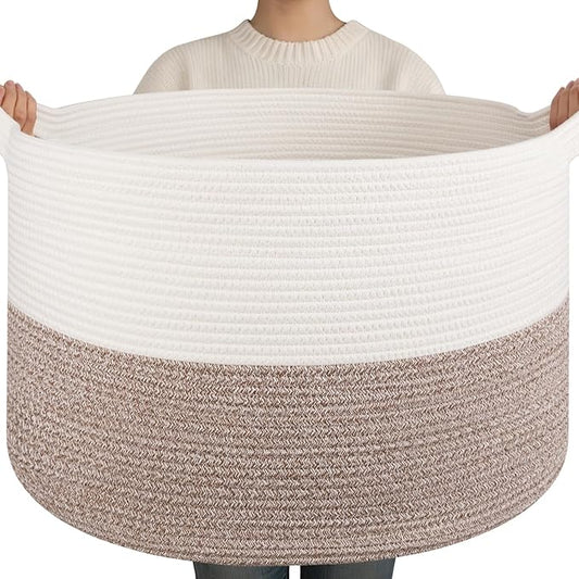 OIAHOMY 90L XXXLarge Blanket Basket for Living Room, 21.7" x 13.8" Woven Cotton Rope Laundry Basket for Organizing Pillow...