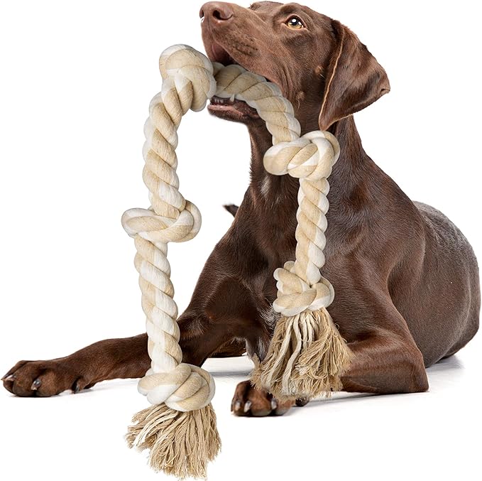 Fida Dog Rope Toys for Large/Medium Aggressive Chewers, Tough Cotton Chew Toy, 3 Feet 5 Knots Indestructible, Tug of War D...