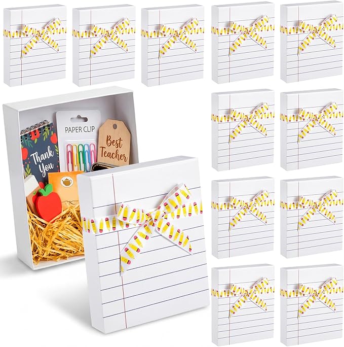 Potchen 12 Pack Teacher Appreciation Gift Boxes with Ribbon Papper Boxes for Present Lined Notebook Design Thank You Gifts...