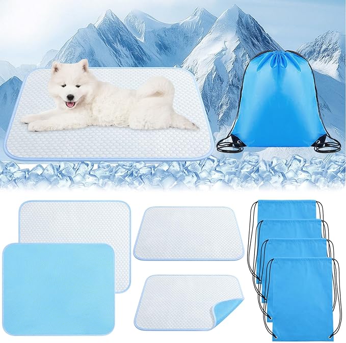 Chunful 4 Pack Pet Cooling Mat 26 x 20 Inches Cooling Pads for Cats Summer Ice Silk Self-Cooling Pet Mat Portable Washable...