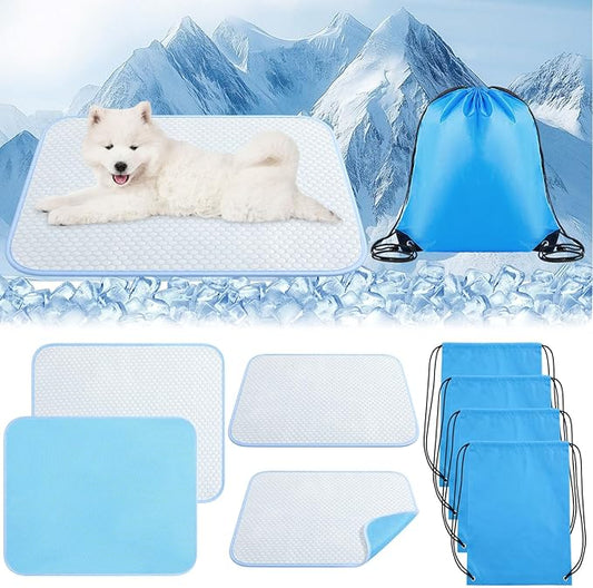 Chunful 4 Pack Pet Cooling Mat 26 x 20 Inches Cooling Pads for Cats Summer Ice Silk Self-Cooling Pet Mat Portable Washable...