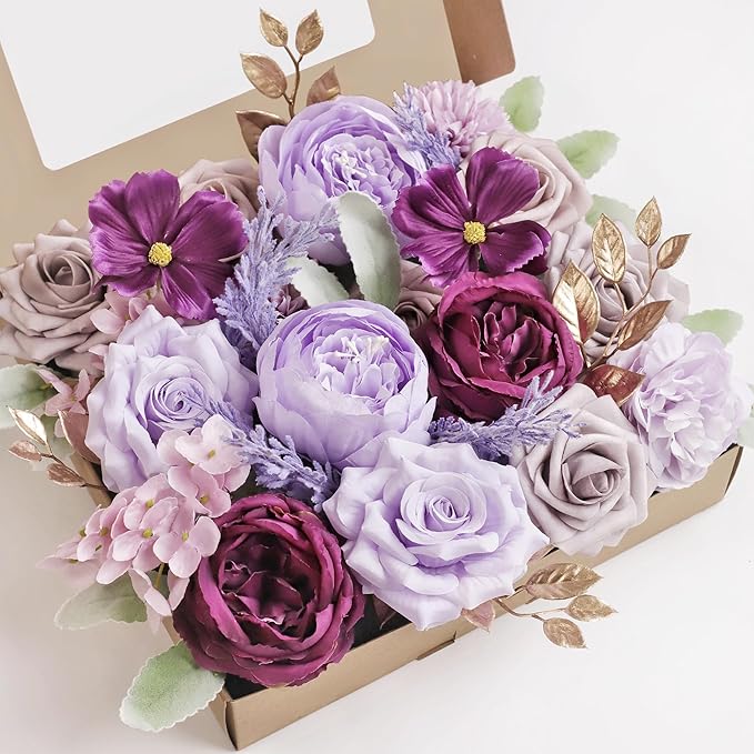 MISSPIN Artificial Flowers DIY Box Set Fake Roses Bouquet Bridal Wedding Flowers Colorful Centerpiece Table Decorations Bo...