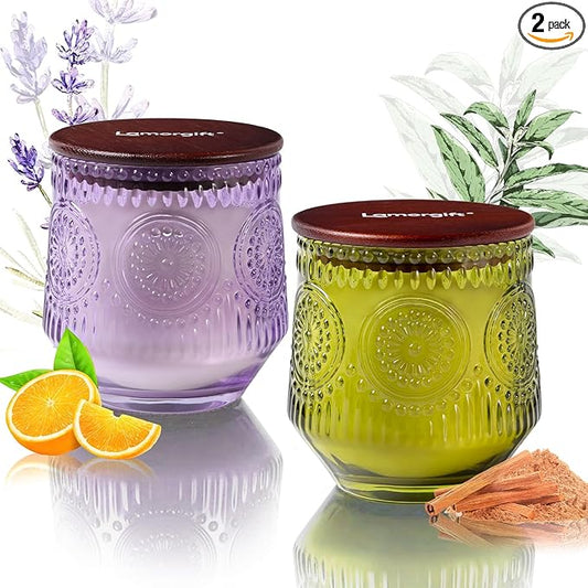 2 Pcs Soy Wax Scented Jar Candles Set, Sandalwood Sage & Citrus Lavender- Scented Candles for Home, 7.5oz Each, Up to 52 H...