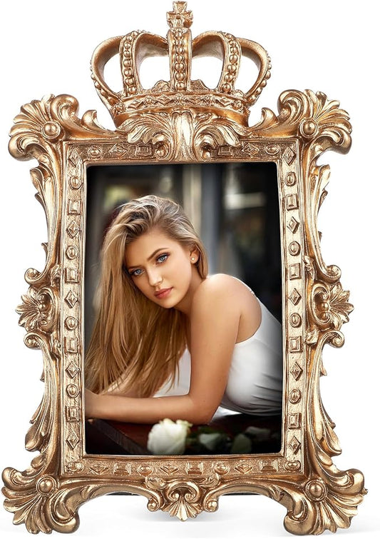 ULTNICE Vintage Golden Crown Resin Photo Frame Decorative Picture Frame with Kickstand for Tabletop and Wall Display Ideal...