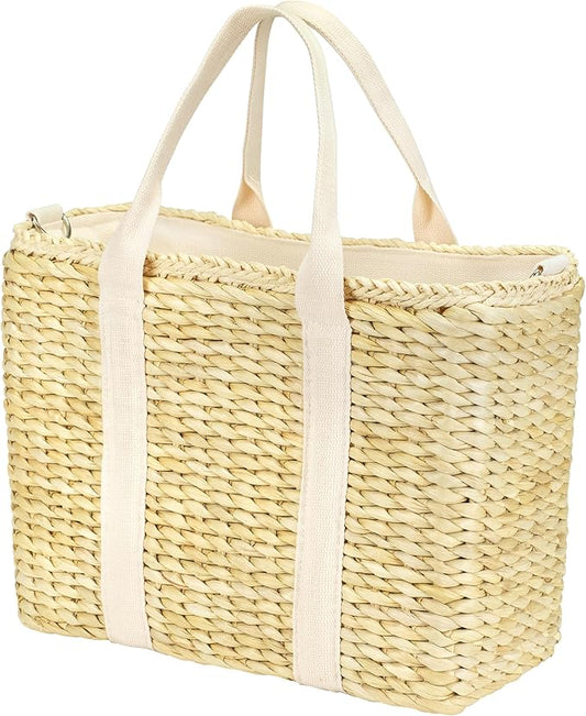 Daytani Insulated Beach Cooler Bag, Leak Proof, Premium Quality Corn Husk, Beach Bag, Pool Bag, Tote Bag, Straw, Rattan, G...