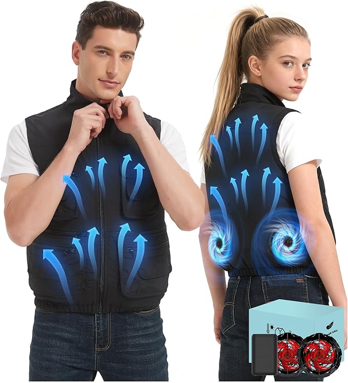 Lvkakmox Cooling Vest Jacket with 2 Fans - Men and Women 21V Air Conditioner Vests, With 20000mAh Battery