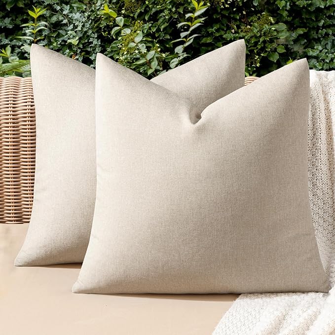 MIULEE Pack of 2 Decorative Outdoor Solid Waterproof Throw Pillow Covers Faux Linen Garden Farmhouse Cushion Cases for Pat...