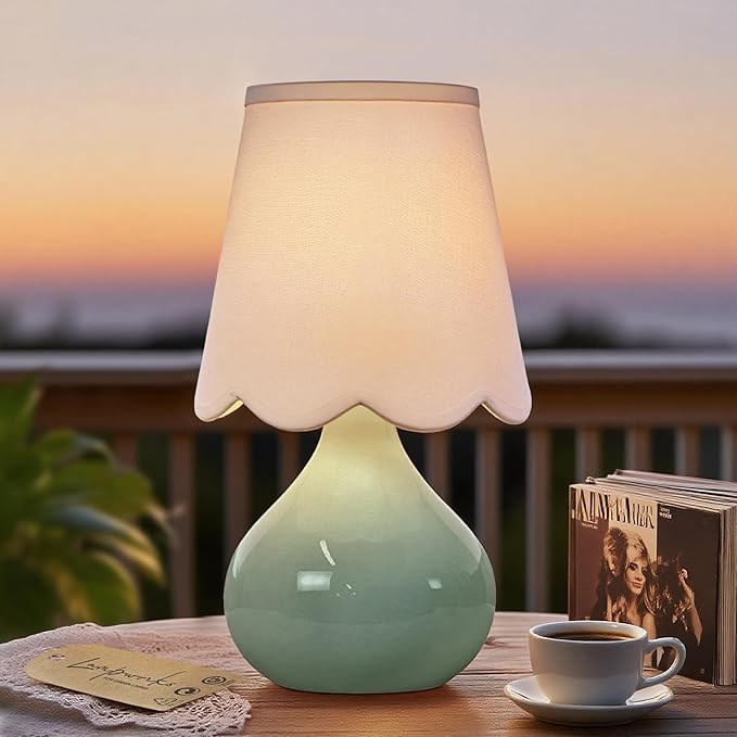 Lampworks 14''H Cordless LED Ambient Table Lamp, Rechargeable Ceramic Bedside Lamp with 3-Level Dimmable Soft Lighting, Li...