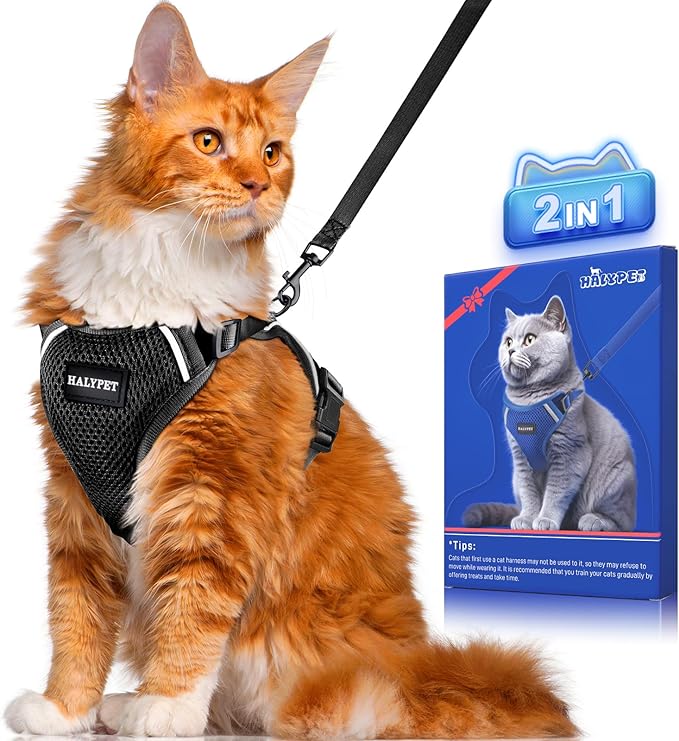 Halypet Cat Harness and Leash Set [ MAX Safety Third Generation ] Escape Proof Soft Adjustable Cat Leash Breathable Comfor...