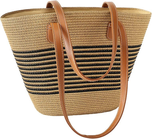 Beach Bags for Women, Summer Straw Beach Bag Straw Purse Shoulder Handbags Large Beach Tote for Summer Vacation